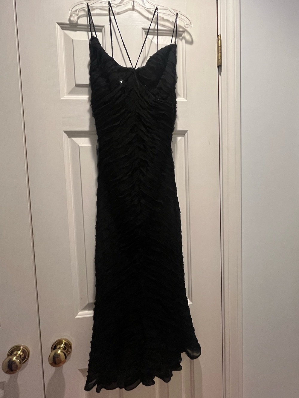 J. Mendel Black Ruffled Spaghetti-Strap Maxi Dress